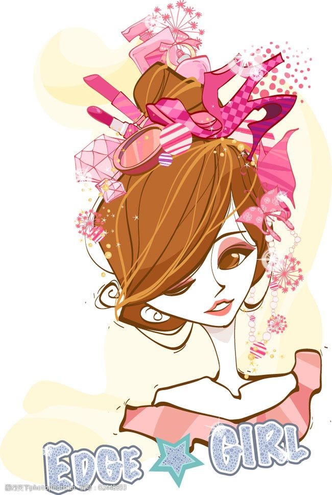 时尚女孩矢量插画粉红