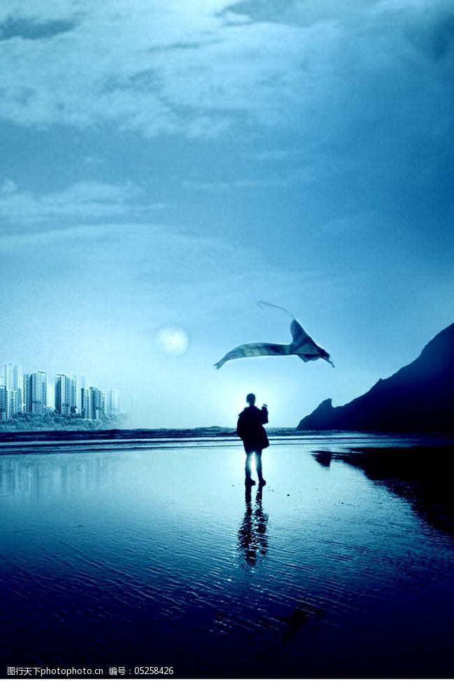 唯美静谧河畔风光psd分层模板图片-图行天下图库